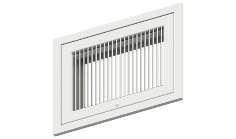 T85DFB Grille, Return, Filter back, 35° Deflection, Vertical blades, 0.5 Blade spacing, Steel